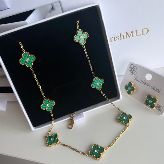 Single Sided Green Necklace & Earrings